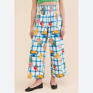 Anthropologie Corey Lynn Carter the Belinda Pants Checkered Fruit Sz L *flaw*